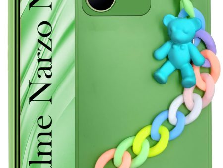 For Realme Narzo N53 Back Cover Girls Case with Bracelet (Wrist Hanging Chain | Teddy Toy Cartoon) For Discount